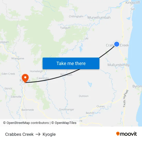 Crabbes Creek to Kyogle map