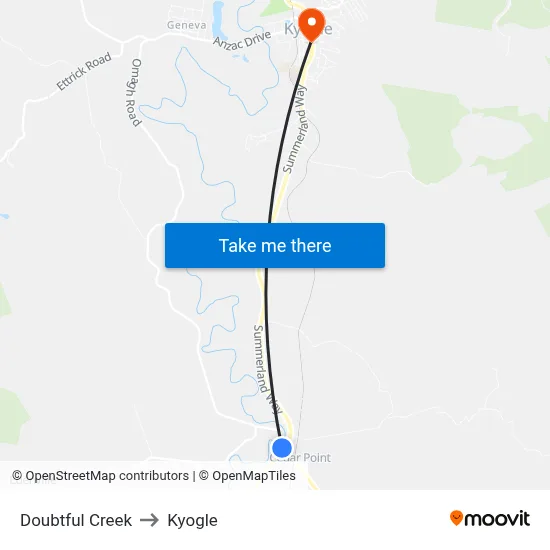 Doubtful Creek to Kyogle map