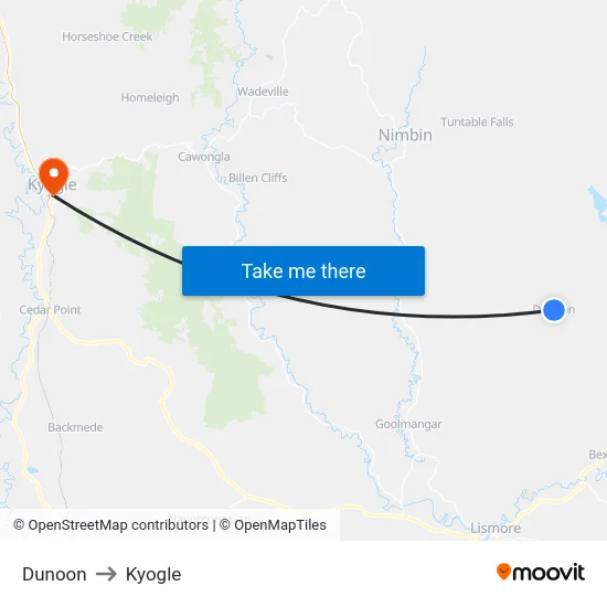 Dunoon to Kyogle map