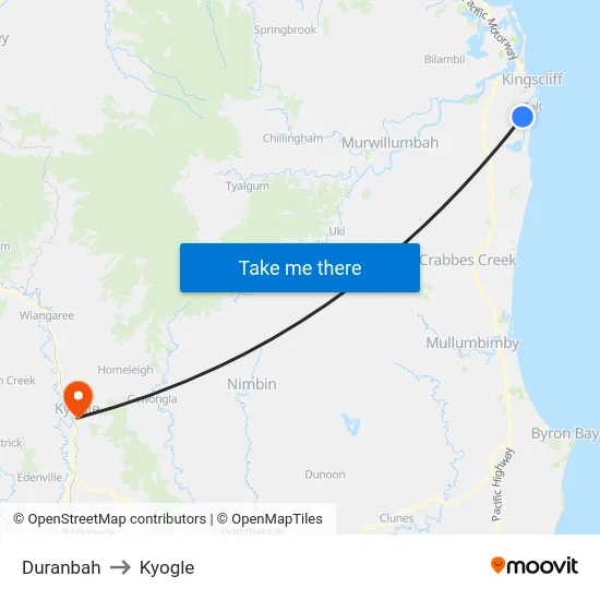 Duranbah to Kyogle map