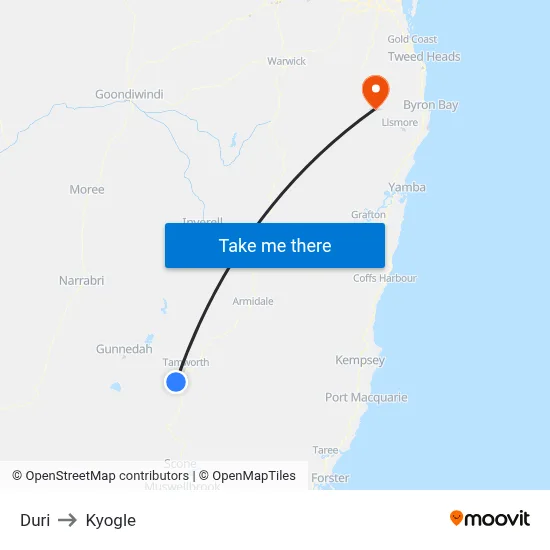 Duri to Kyogle map