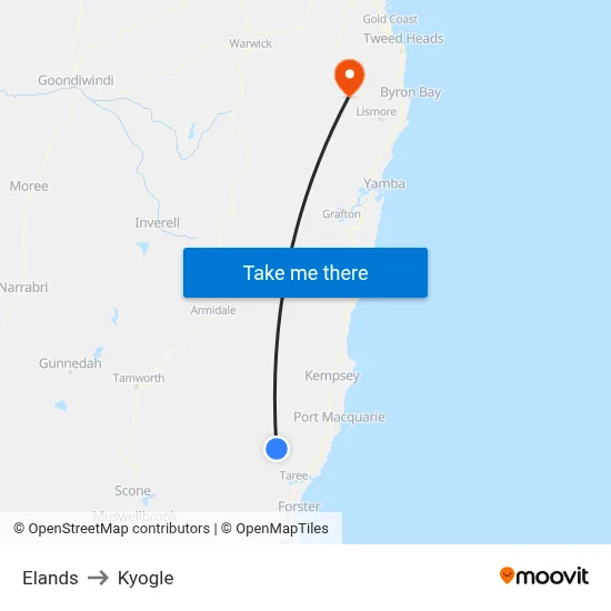 Elands to Kyogle map