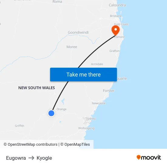 Eugowra to Kyogle map