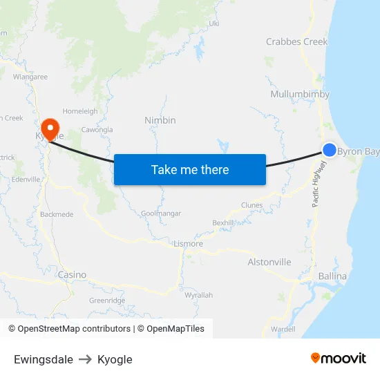Ewingsdale to Kyogle map
