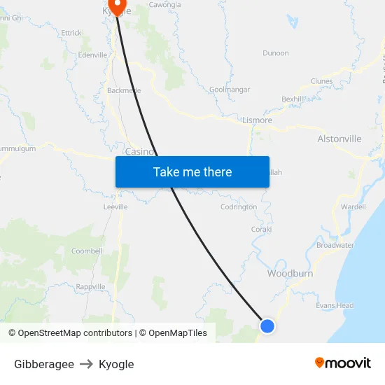 Gibberagee to Kyogle map