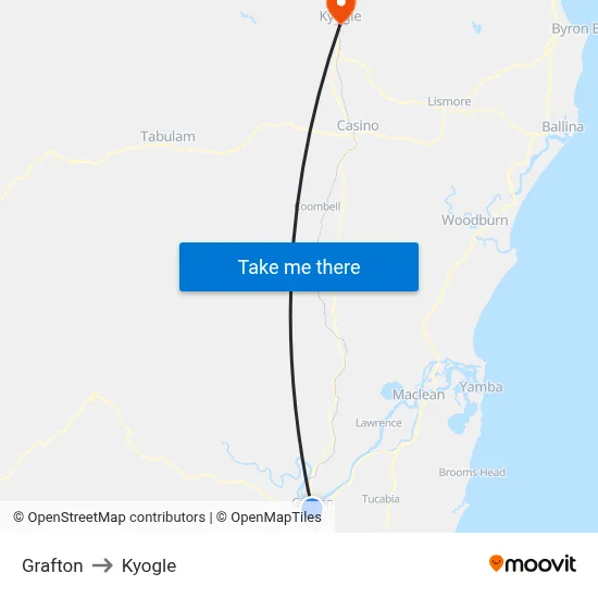 Grafton to Kyogle map