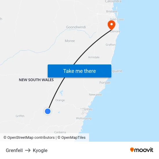 Grenfell to Kyogle map