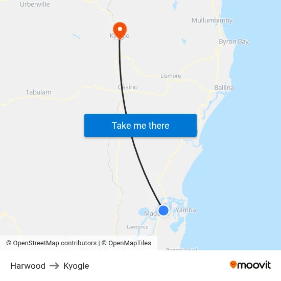Harwood to Kyogle map