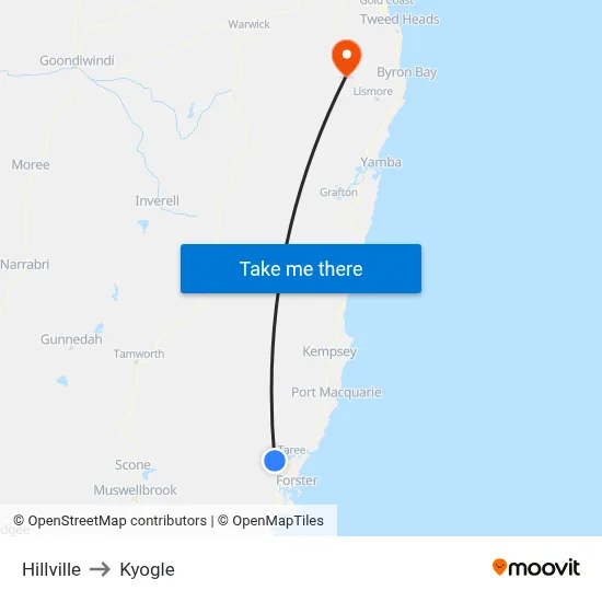Hillville to Kyogle map