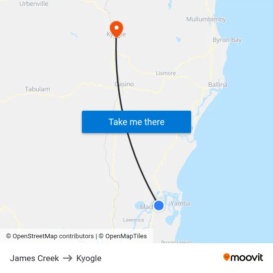 James Creek to Kyogle map