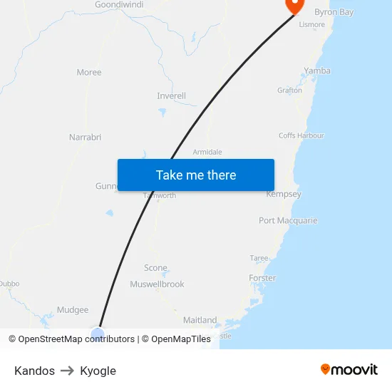 Kandos to Kyogle map