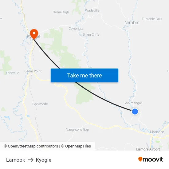Larnook to Kyogle map
