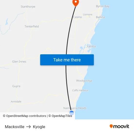 Macksville to Kyogle map