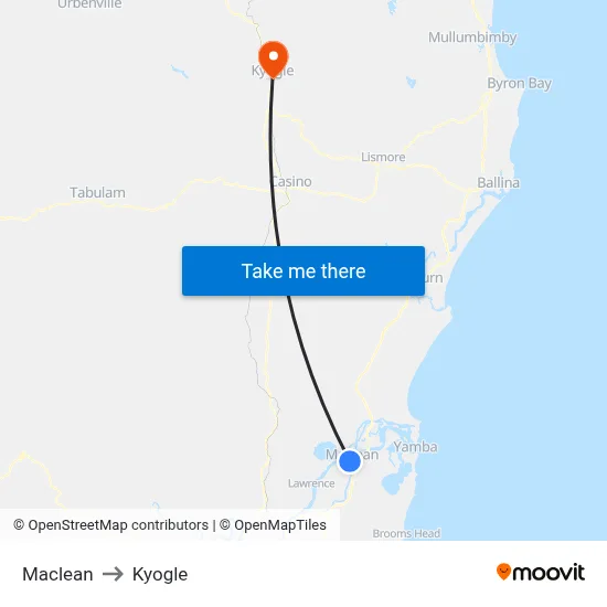 Maclean to Kyogle map