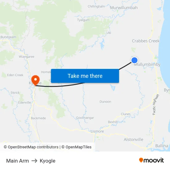 Main Arm to Kyogle map