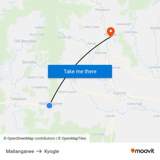 Mallanganee to Kyogle map