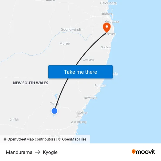 Mandurama to Kyogle map