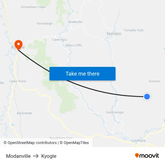 Modanville to Kyogle map