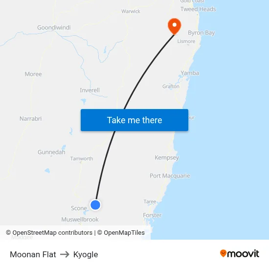 Moonan Flat to Kyogle map