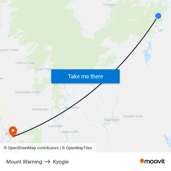 Mount Warning to Kyogle map