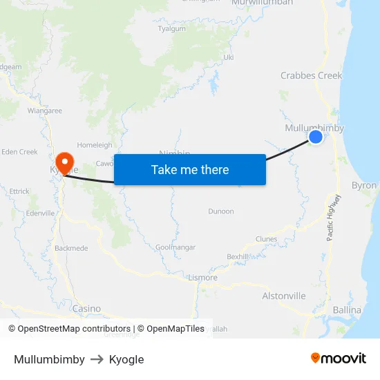 Mullumbimby to Kyogle map