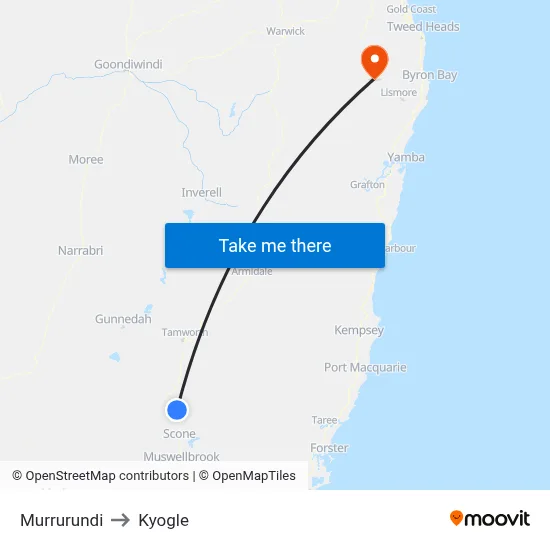 Murrurundi to Kyogle map