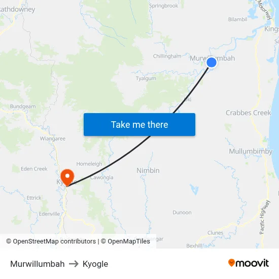 Murwillumbah to Kyogle map