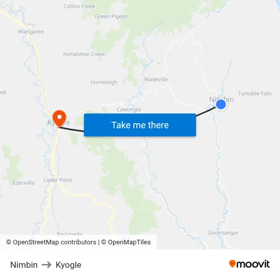 Nimbin to Kyogle map