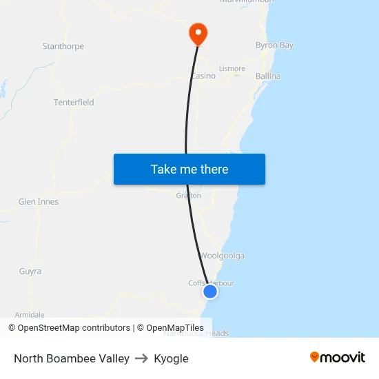 North Boambee Valley to Kyogle map