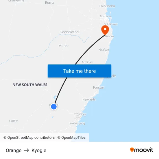 Orange to Kyogle map