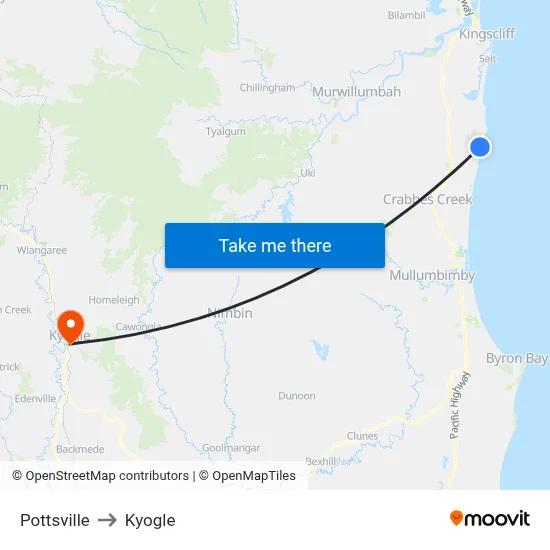 Pottsville to Kyogle map