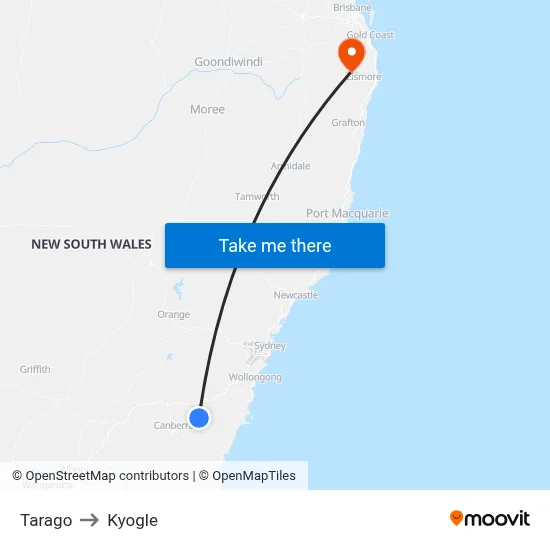 Tarago to Kyogle map