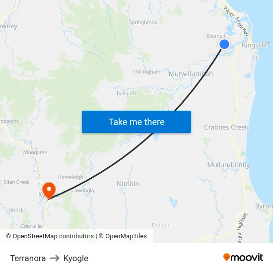 Terranora to Kyogle map