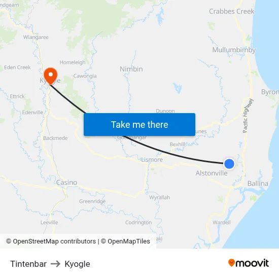 Tintenbar to Kyogle map