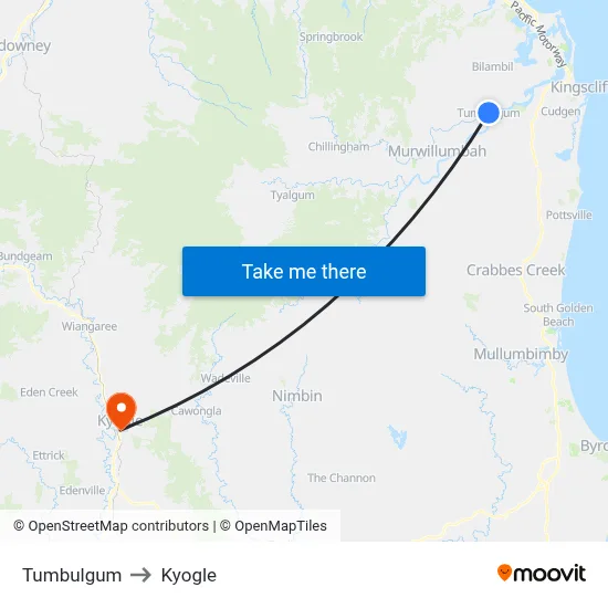 Tumbulgum to Kyogle map
