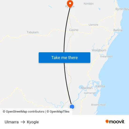 Ulmarra to Kyogle map