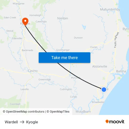 Wardell to Kyogle map