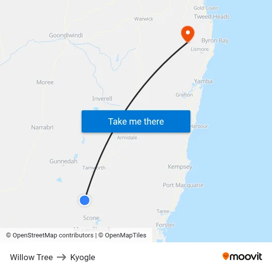 Willow Tree to Kyogle map
