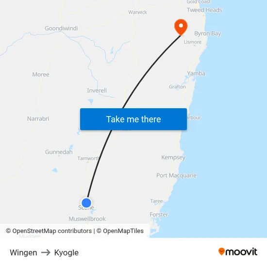 Wingen to Kyogle map