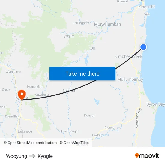 Wooyung to Kyogle map