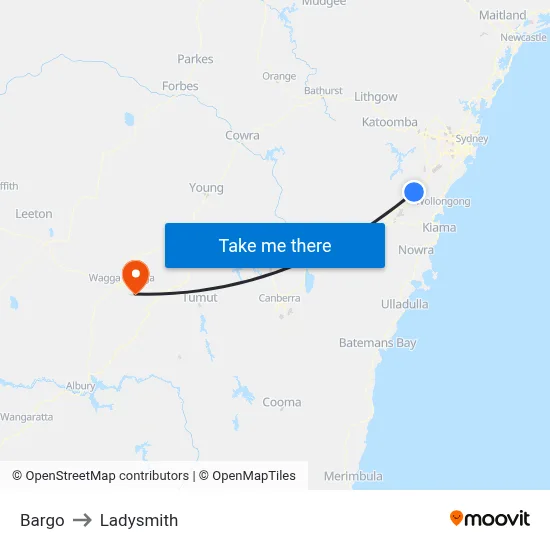 Bargo to Ladysmith map