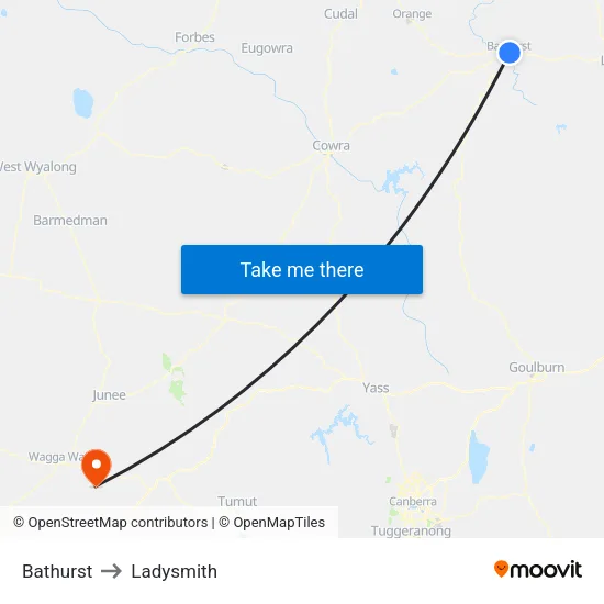 Bathurst to Ladysmith map
