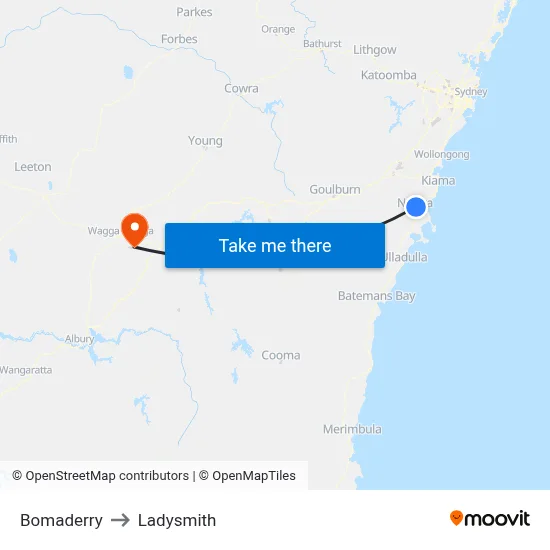 Bomaderry to Ladysmith map