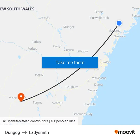 Dungog to Ladysmith map