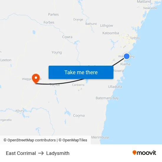East Corrimal to Ladysmith map
