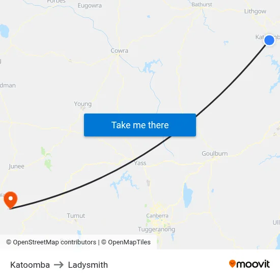 Katoomba to Ladysmith map