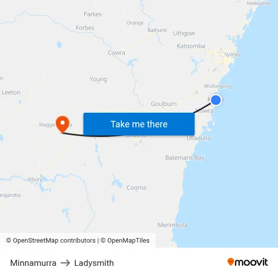 Minnamurra to Ladysmith map