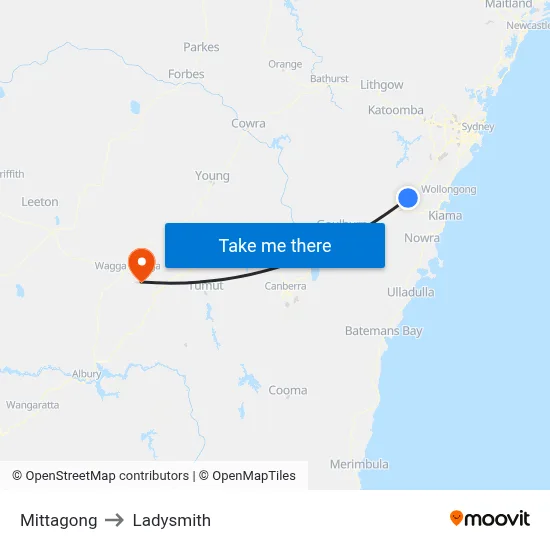 Mittagong to Ladysmith map