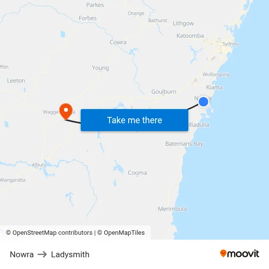Nowra to Ladysmith map