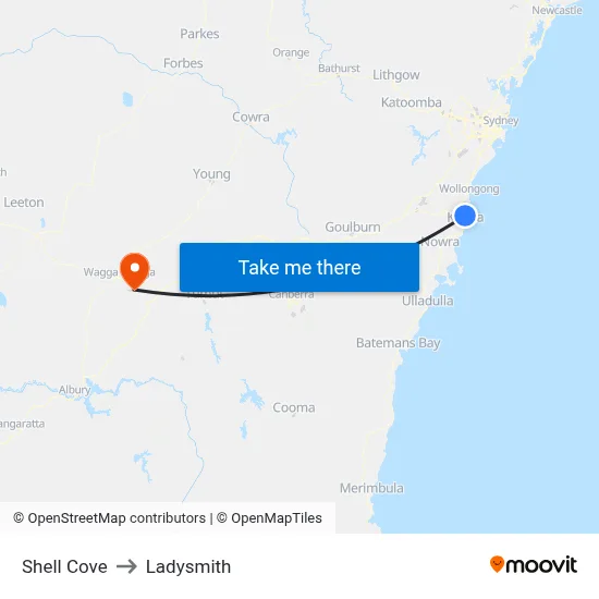 Shell Cove to Ladysmith map
